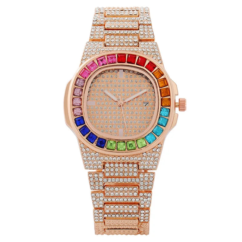 Iced Out Watch Top Brand Luxury Diamond Watch for Men Women Calendar Square Quartz Wrist Watches Unisex Relogio Drop Shipping