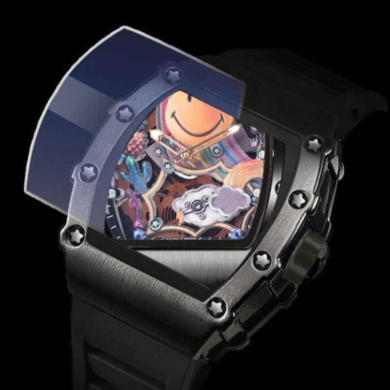 No Logo Classic Tonneau Skeleton Dial Cloud Expression Watches Mens Fshion Top Quartz Watch Automatic Date Clock AAA Relogio