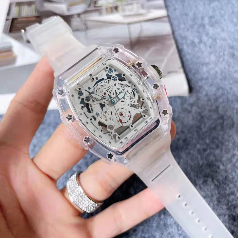 Mens Quartz Wristwatch Transparent Waterproof