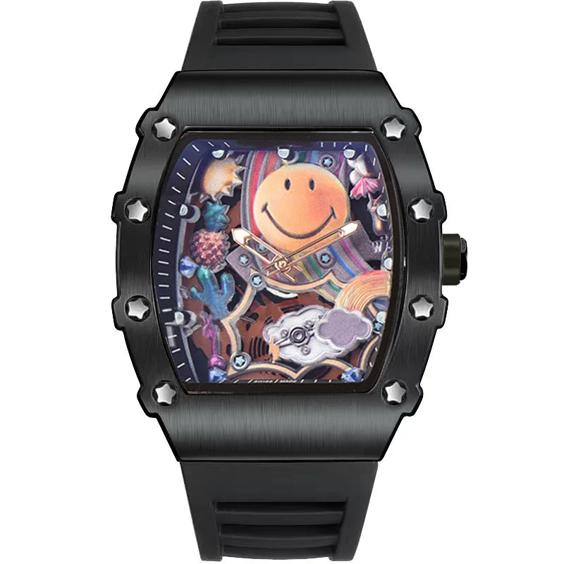 No Logo Classic Tonneau Skeleton Dial Cloud Expression Watches Mens Fshion Top Quartz Watch Automatic Date Clock AAA Relogio