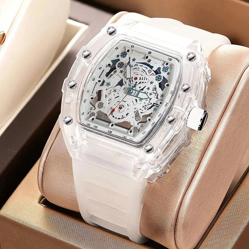 Mens Quartz Wristwatch Transparent Waterproof